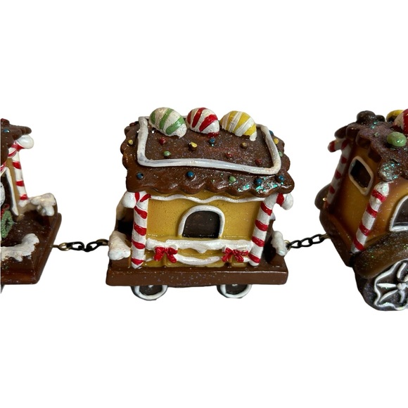 Gingerbread Train Christmas Decor 3 Piece Candy Cane Santa Vintage Holiday Decor - Picture 3 of 8